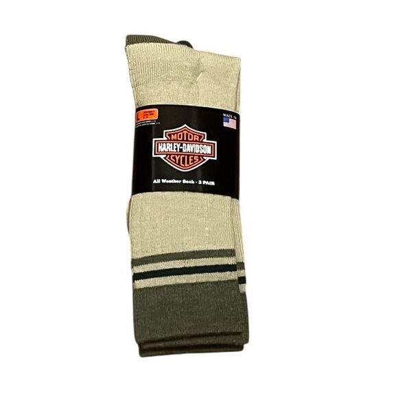 Harley-Davidson Men's Olive and Beige All Weather Socks, 2 Pairs, Size L, NWT - Picture 2 of 8